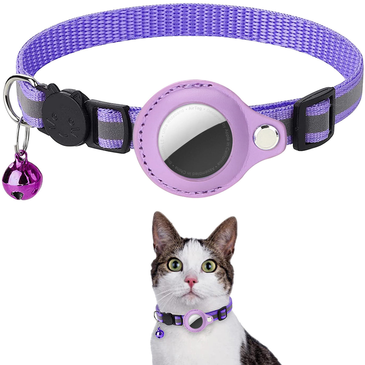Pet Airtag Cat Collar Anti-loss Positioning Tracking Kitten Reflective Bell Neck Ring