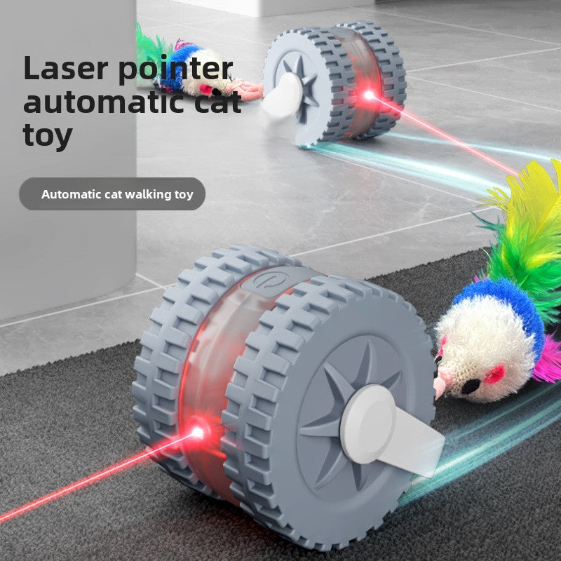 Smart Laser Cat Toy – Auto-Rotating Electric Teaser Ball with Feather Wand