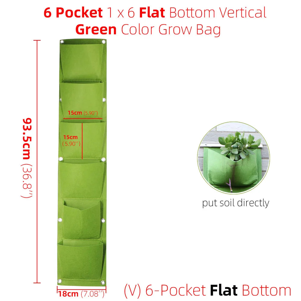 1-6 Pockets Green Grow Bags Vertical Cross Wall Hanging Planting Bags Planter Garden Vegetables Living Garden Bag Home Supplies