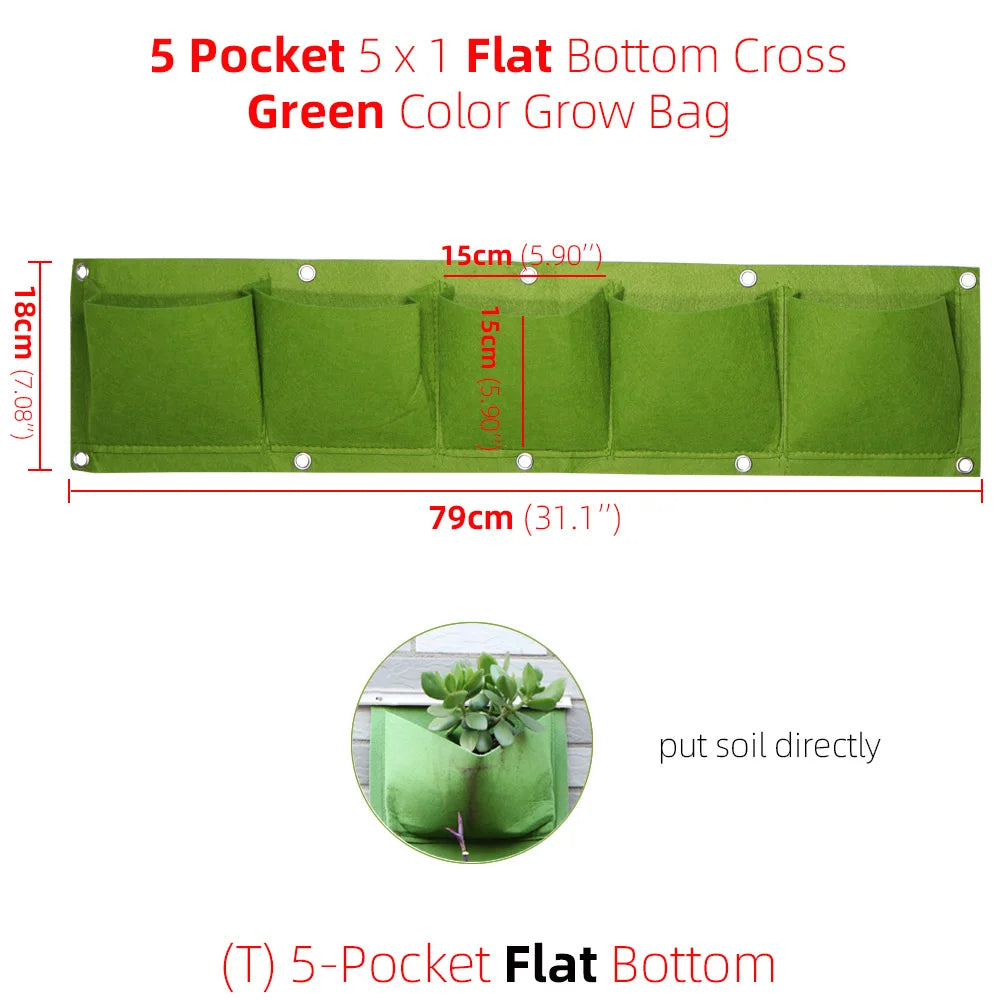 1-6 Pockets Green Grow Bags Vertical Cross Wall Hanging Planting Bags Planter Garden Vegetables Living Garden Bag Home Supplies