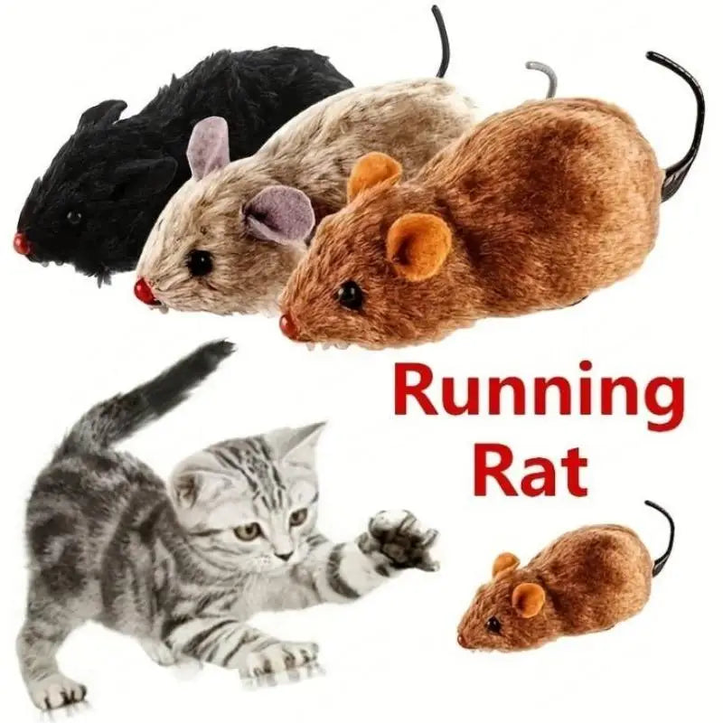 Lifelike Wind-Up Plush Mouse Cat Toy – Interactive Running Rat for Cats & Dogs
