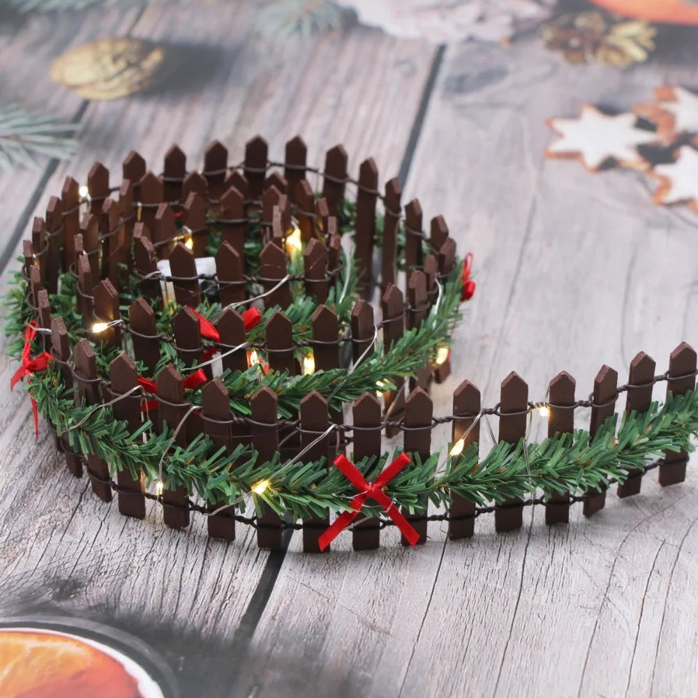 Mini 90*5cm Garden Fence Micro Landscape LED Light Vine Wooden Handmade Dollhouse Christmas