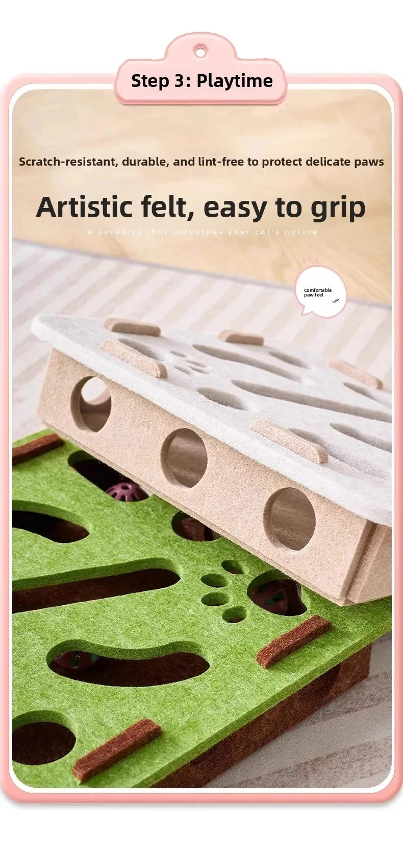Cat Puzzle Toy – Felt Puzzle Box with Ball for Indoor Cats