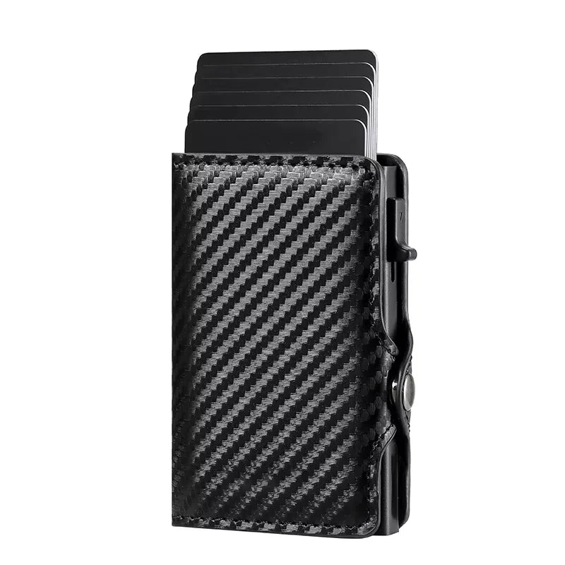 Carbon Fiber Credit Card Holder Men's RFID Blocking Smart Metal Thin Slim Pop Up Minimalist Wallet Small Purse Metal Coin Bag
