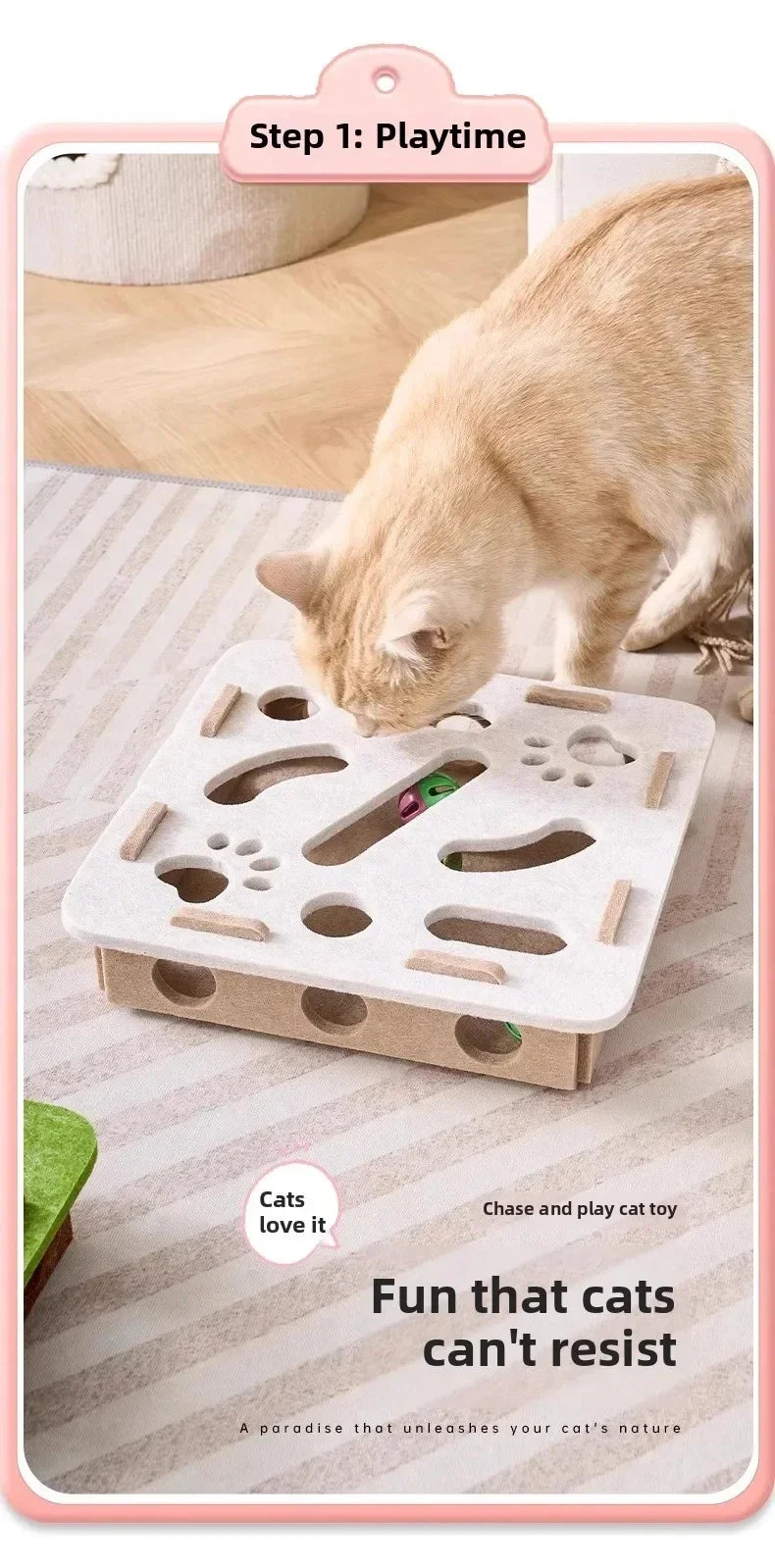 Cat Puzzle Toy – Felt Puzzle Box with Ball for Indoor Cats