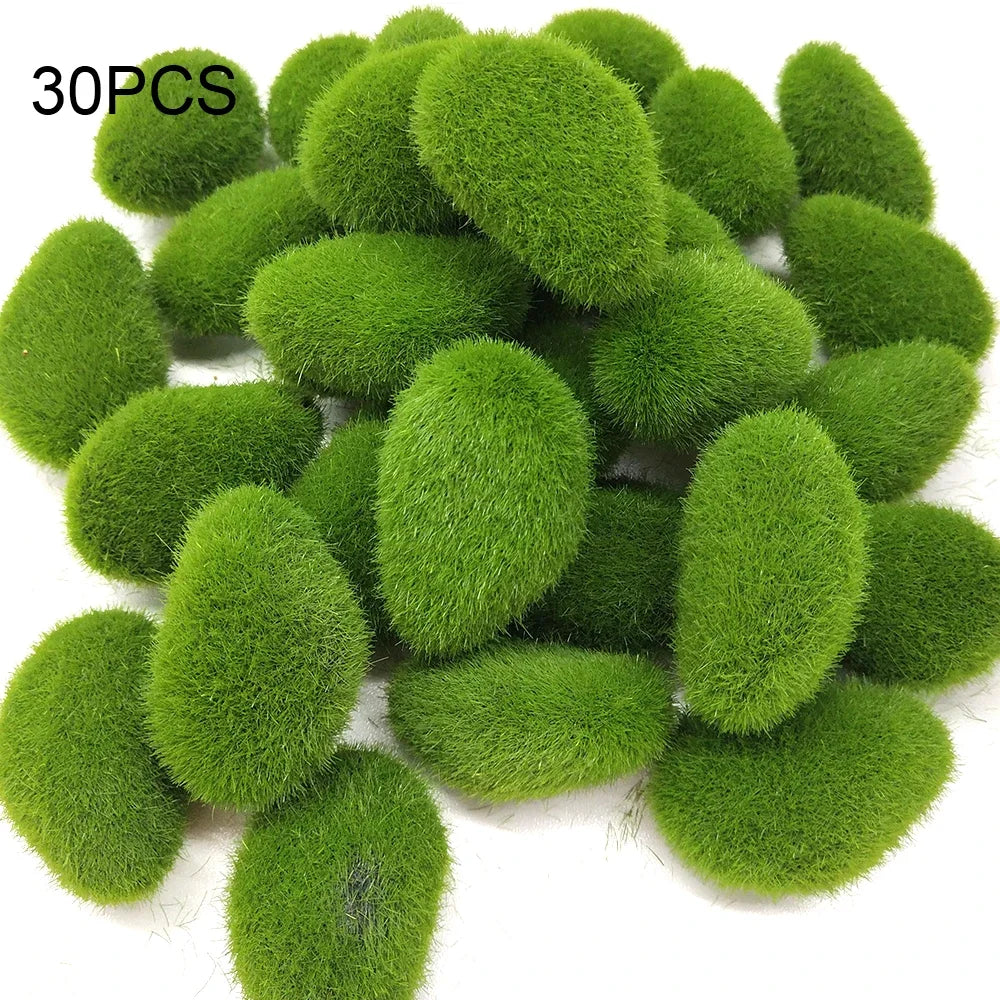 30pcs Green For Garden and Crafting Fake Stone Simulation Plant DIY Decoration Creative Crafts Artificial Moss Rocks 30pcs
