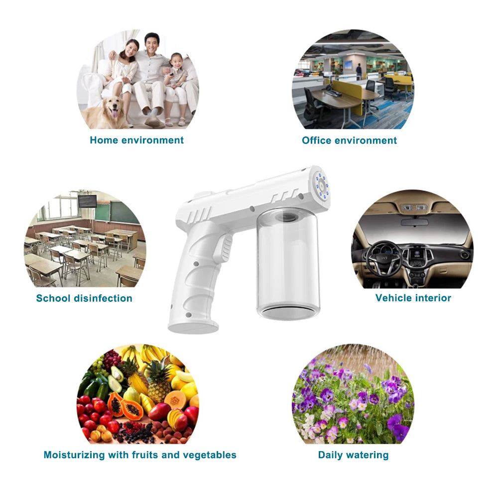 USB Rechargeable Nano Spray Atomizer 8 Blue Light Sterilization 280ml 1500mAh Portable Mist Sprayer Adjustable Flow Low Temp Fogger for Home Salon Garden Odor Removal