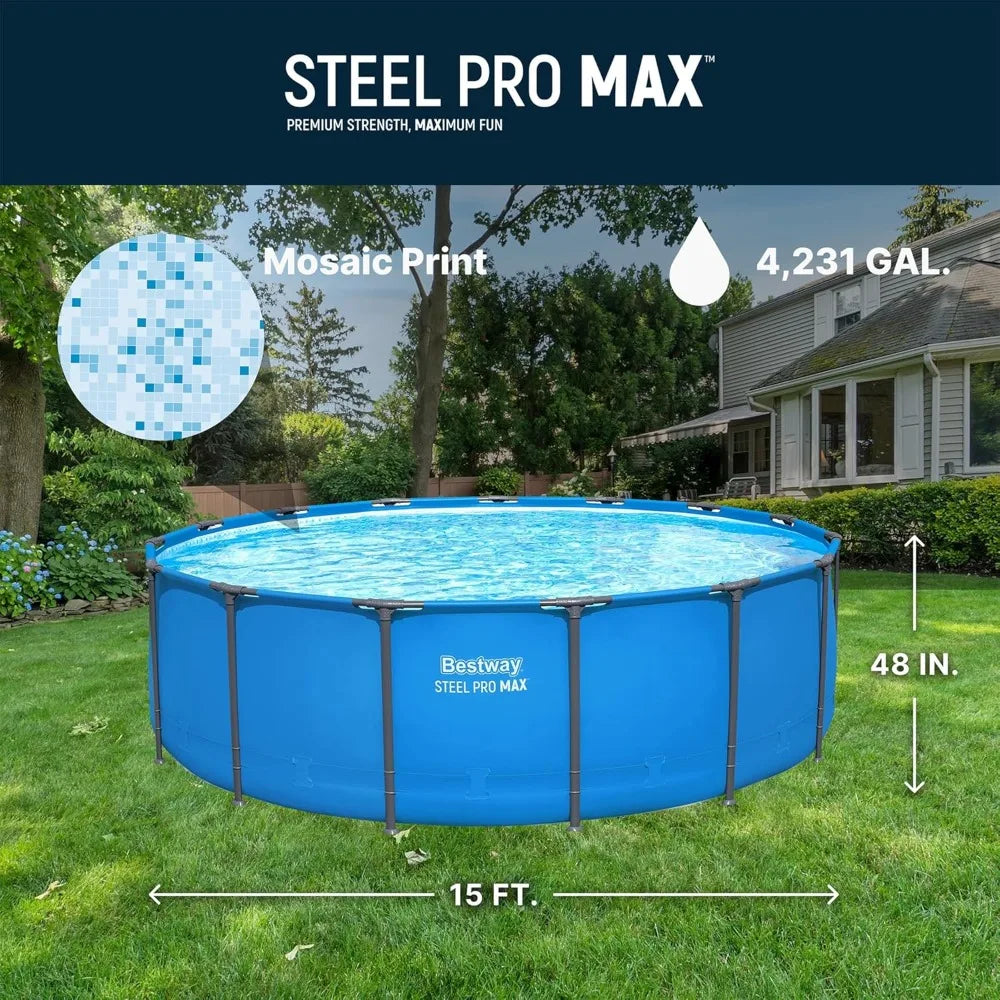 Steel Pro MAX 15’ x 48" Above Ground Pool, Round Metal Frame Outdoor Swimming Pool for Backyard, Blue, Pool ONLY, Custom