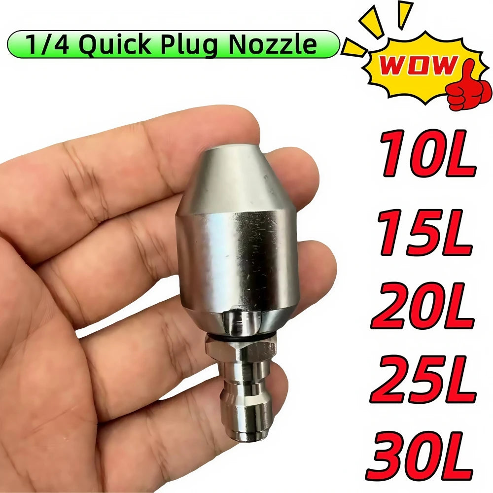 1/4 "Sewer Drainage Cleaning Nozzle Stainless Steel Cleaning Nozzle Hose Nozzle Garden Pipeline Cleaning Tool 10L/Min~30L/Min