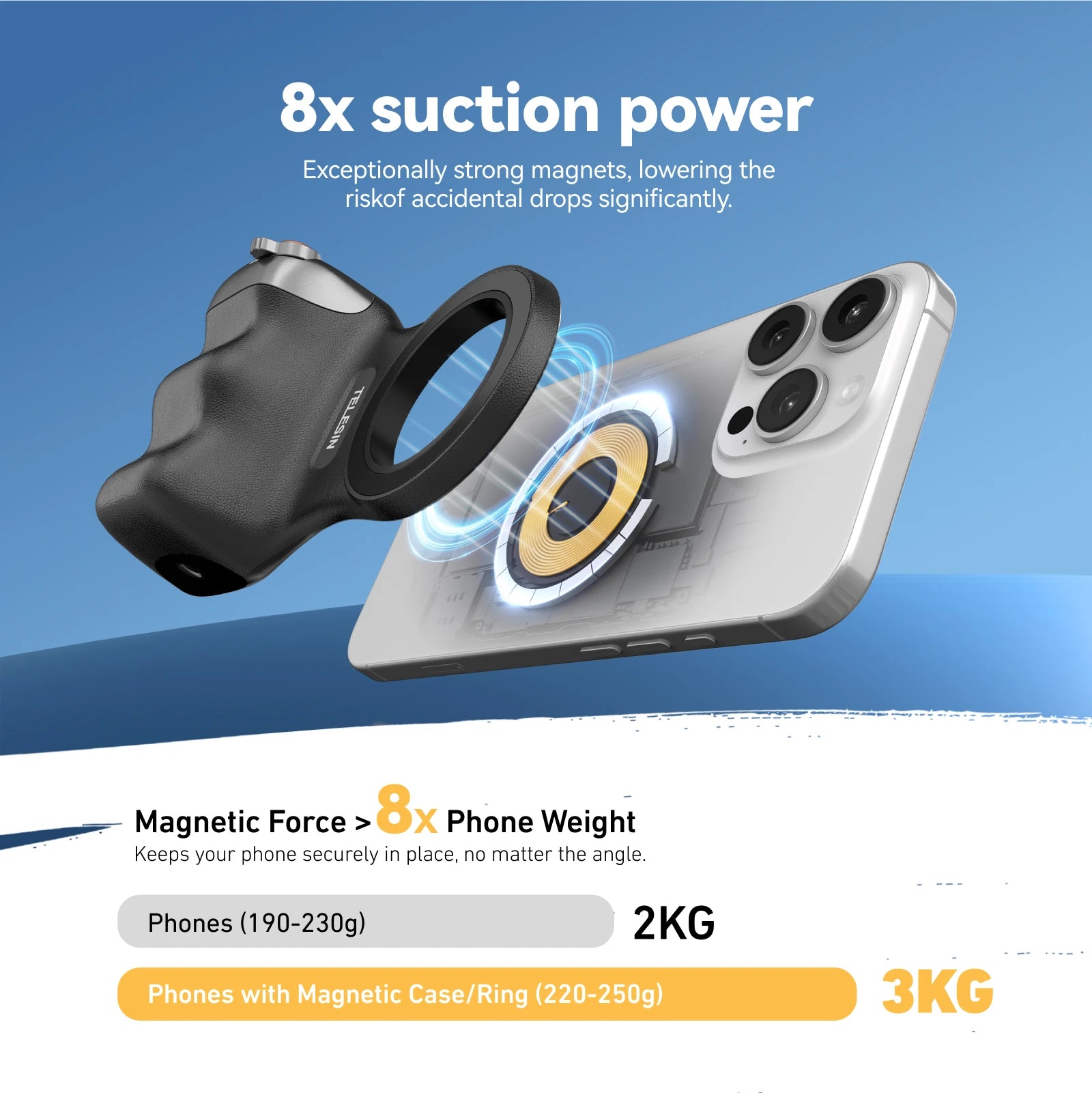 TELESIN Magnetic Phone Camera Shoot Hand Grip Phone Holder Shooting Aid Remote Control Handle for Smart Phone iPhone Android