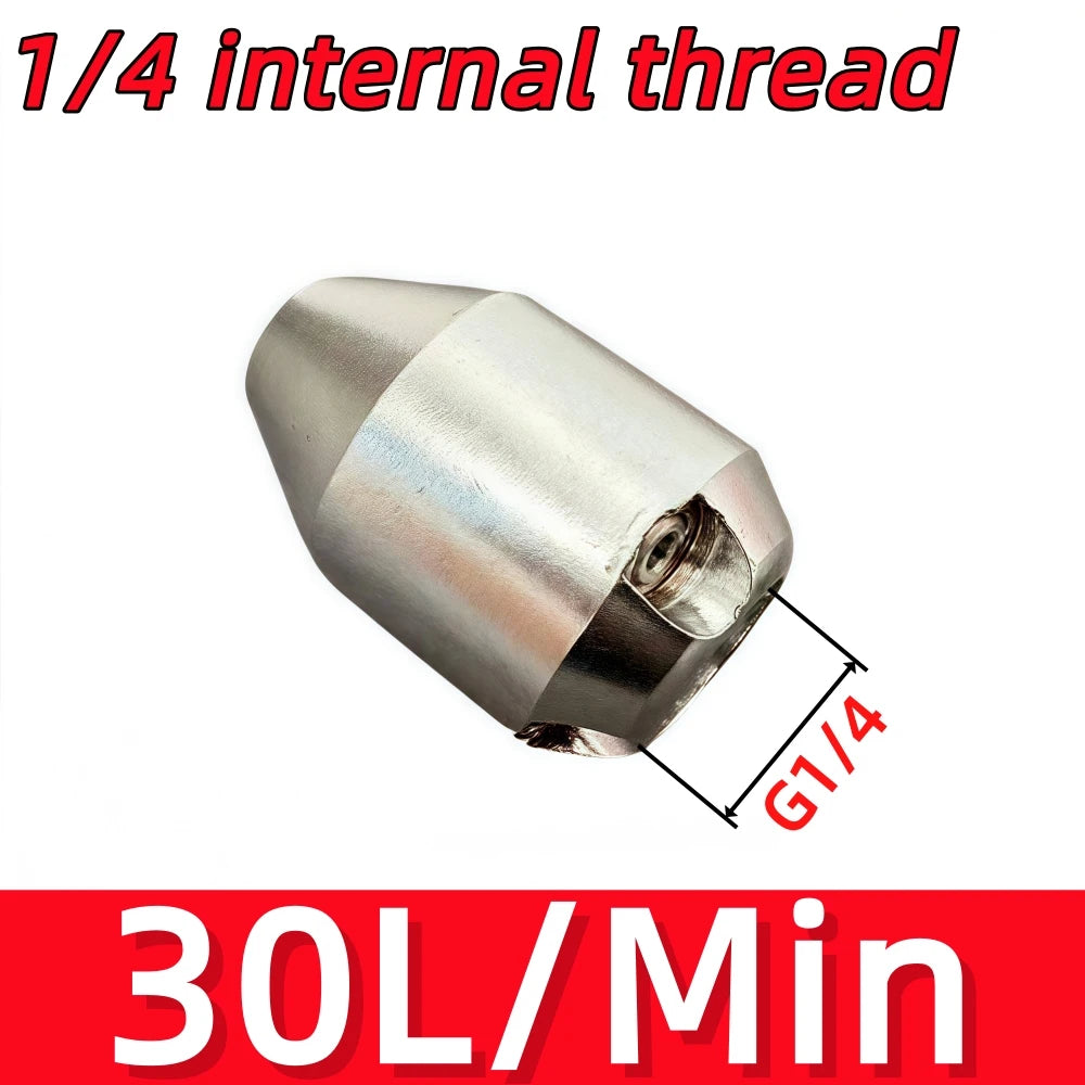 1/4 "Sewer Drainage Cleaning Nozzle Stainless Steel Cleaning Nozzle Hose Nozzle Garden Pipeline Cleaning Tool 10L/Min~30L/Min