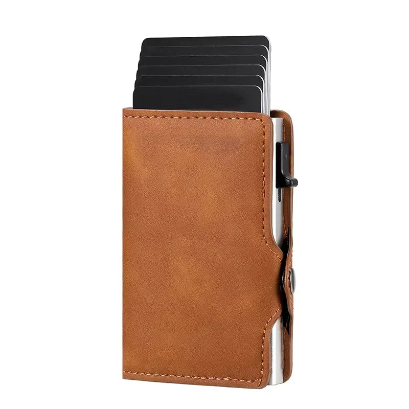 Carbon Fiber Credit Card Holder Men's RFID Blocking Smart Metal Thin Slim Pop Up Minimalist Wallet Small Purse Metal Coin Bag