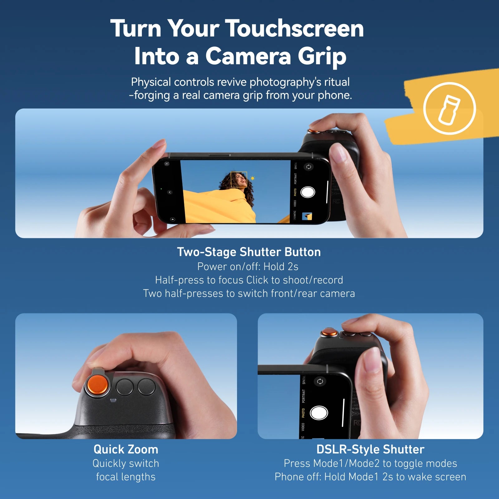 TELESIN Magnetic Phone Camera Shoot Hand Grip Phone Holder Shooting Aid Remote Control Handle for Smart Phone iPhone Android