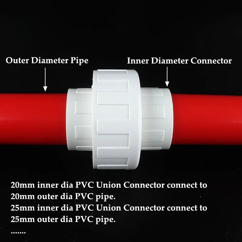1PC I.D 20~63mm PVC Union Connector Aquarium Fish Tank Water Pipe Plastic Quick Fittings Irrigation Garden Watering Tube Adapter