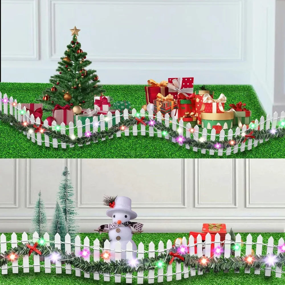 Mini 90*5cm Garden Fence Micro Landscape LED Light Vine Wooden Handmade Dollhouse Christmas