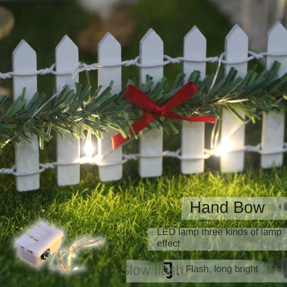 Mini 90*5cm Garden Fence Micro Landscape LED Light Vine Wooden Handmade Dollhouse Christmas