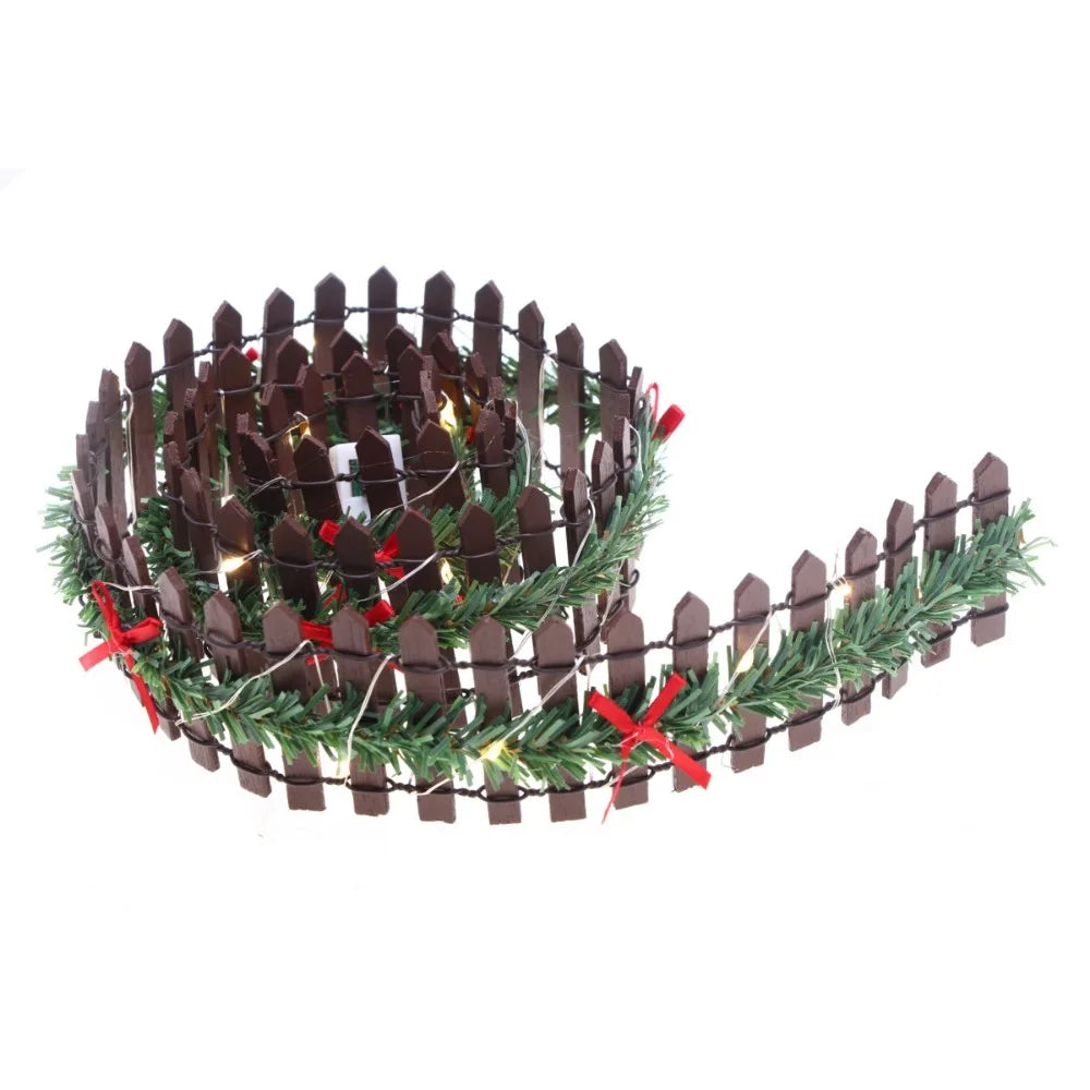 Mini 90*5cm Garden Fence Micro Landscape LED Light Vine Wooden Handmade Dollhouse Christmas