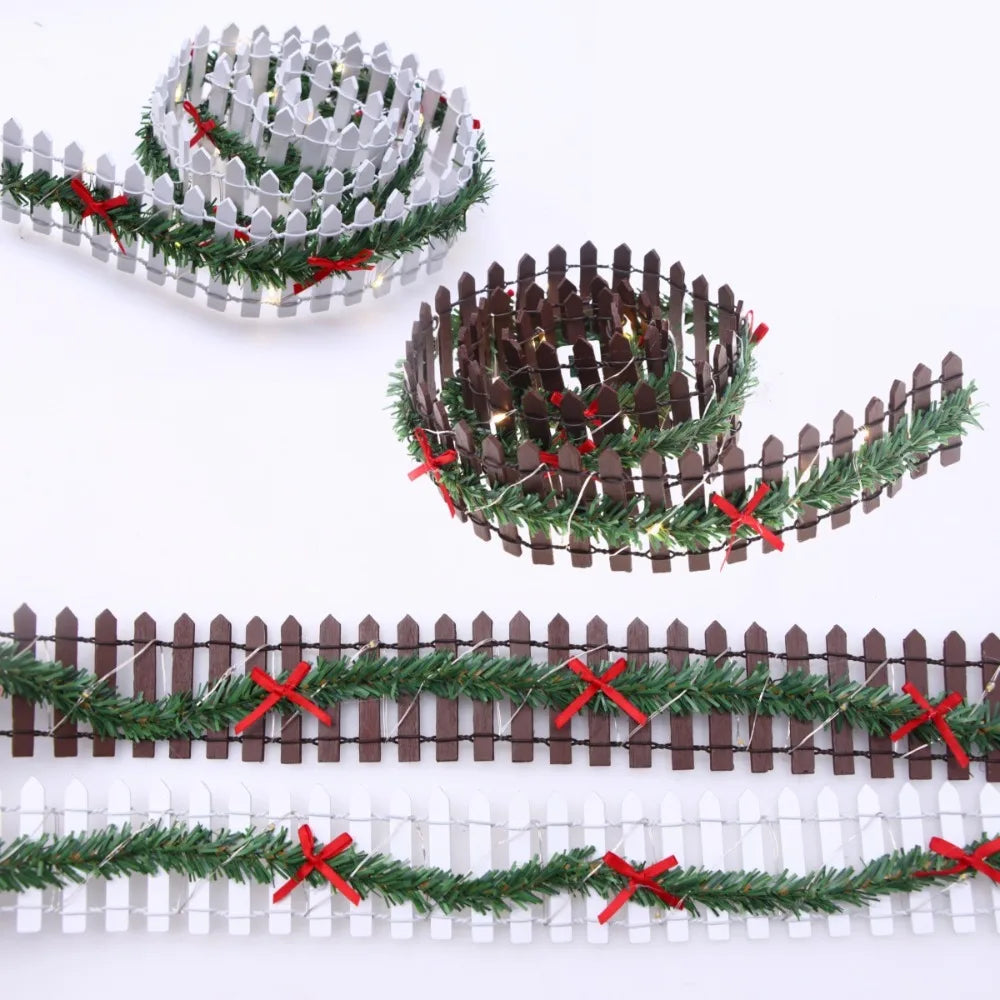 Mini 90*5cm Garden Fence Micro Landscape LED Light Vine Wooden Handmade Dollhouse Christmas