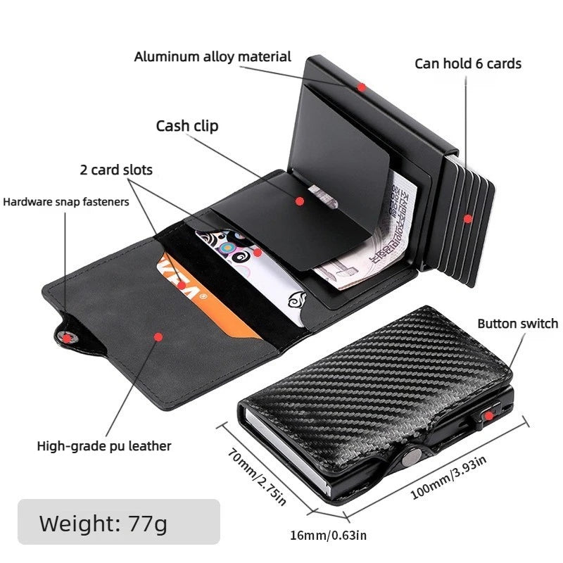 Carbon Fiber Credit Card Holder Men's RFID Blocking Smart Metal Thin Slim Pop Up Minimalist Wallet Small Purse Metal Coin Bag