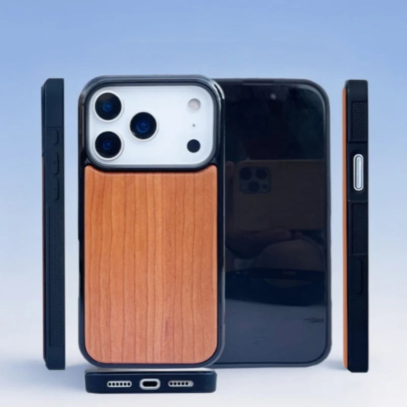 Wood Case for iPhone 17 Pro Max 17 Air 17Pro Bamboo Walnut Cover Soft Bumper Real Wooden Back Shockproof Anti-slip Shell Fundas