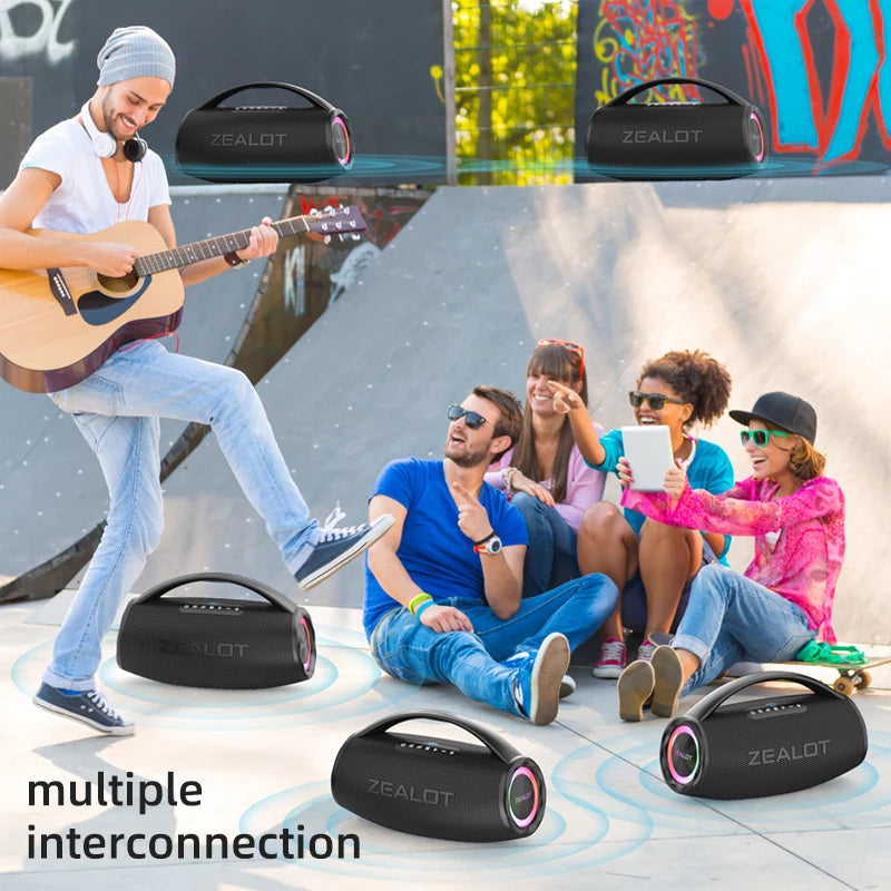 Zealot-S97 80W high power bluetooth speaker portable RGB colorful light waterproof wireless subwoofer 360 stereo surround TWS FM