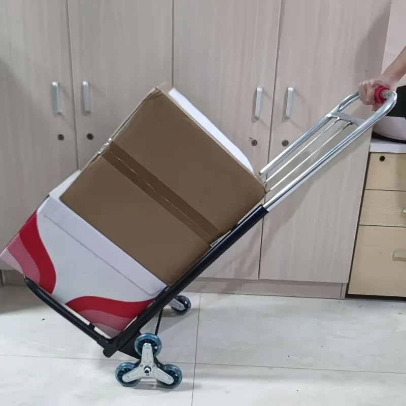 Heavy Duty Folding Stair Climbing Trolley, 3-Wheel All-Terrain Cart with Metal Frame, Ergonomic Handle, for Warehouse & Home Use