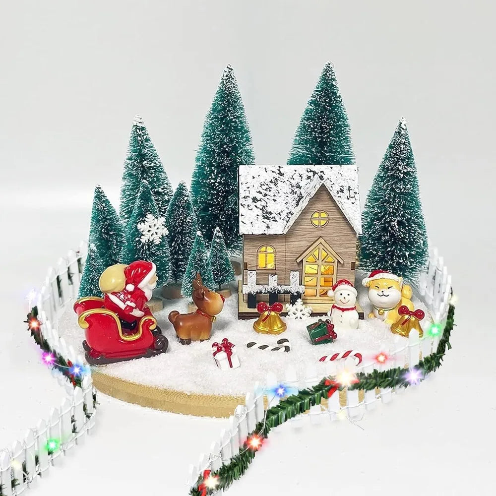 Mini 90*5cm Garden Fence Micro Landscape LED Light Vine Wooden Handmade Dollhouse Christmas