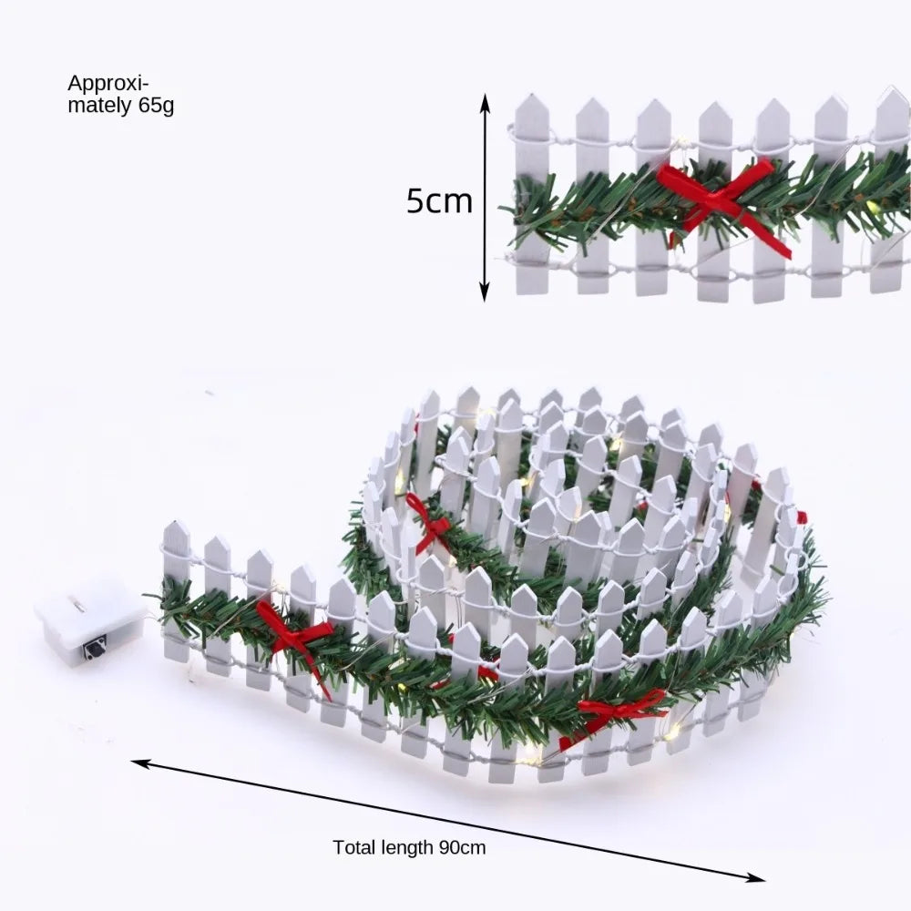 Mini 90*5cm Garden Fence Micro Landscape LED Light Vine Wooden Handmade Dollhouse Christmas