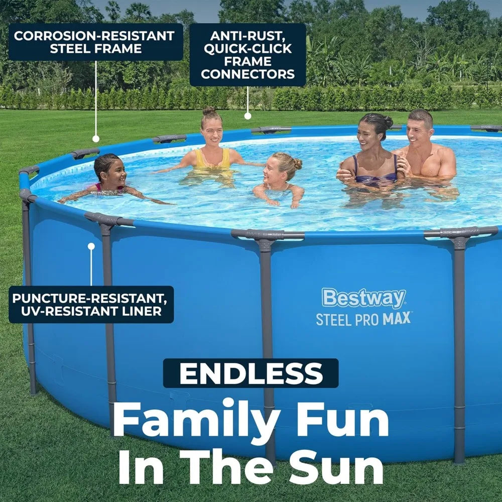 Steel Pro MAX 15’ x 48" Above Ground Pool, Round Metal Frame Outdoor Swimming Pool for Backyard, Blue, Pool ONLY, Custom