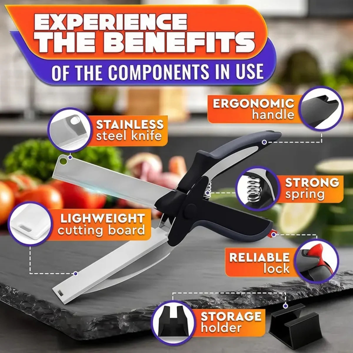 Stainless Steel Kitchen Scissors 2 In 1 Cutting Board Chopper Fruit Vegetable Multifunctional