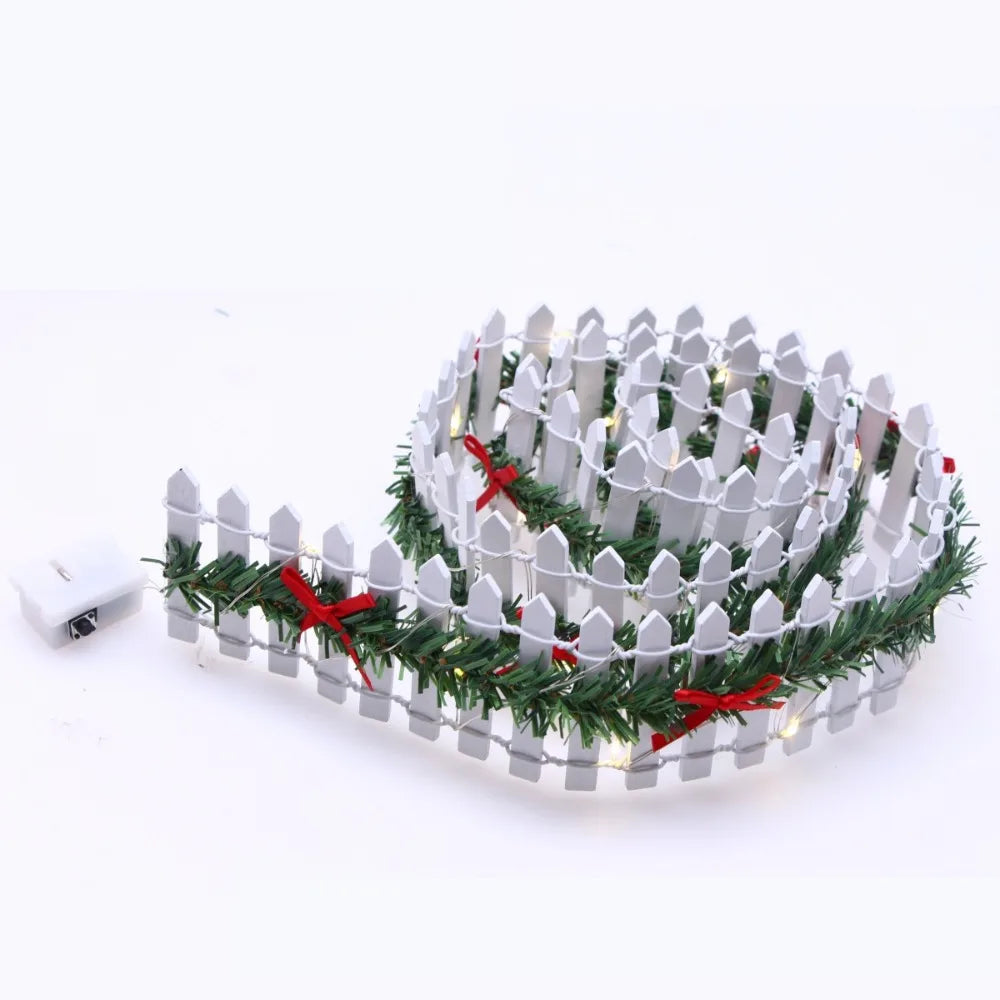 Mini 90*5cm Garden Fence Micro Landscape LED Light Vine Wooden Handmade Dollhouse Christmas