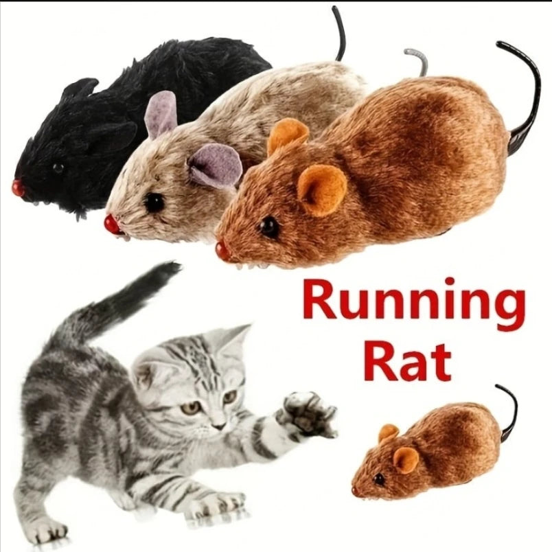 Lifelike Wind-Up Plush Mouse Cat Toy – Interactive Running Rat for Cats & Dogs