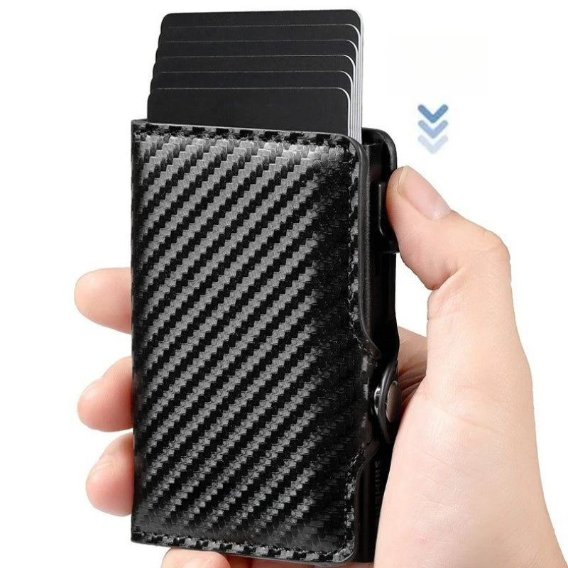 Carbon Fiber Credit Card Holder Men's RFID Blocking Smart Metal Thin Slim Pop Up Minimalist Wallet Small Purse Metal Coin Bag