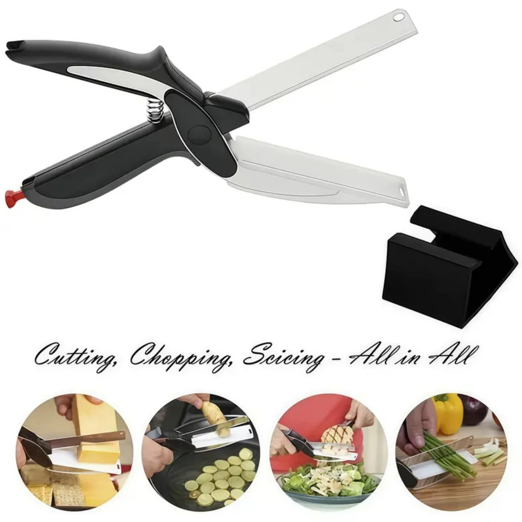 Stainless Steel Kitchen Scissors 2 In 1 Cutting Board Chopper Fruit Vegetable Multifunctional