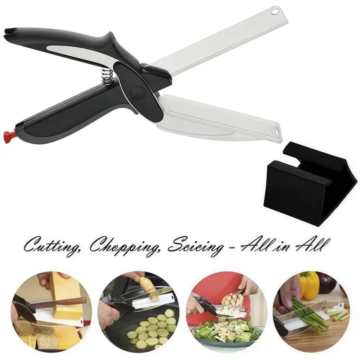 Stainless Steel Kitchen Scissors 2 In 1 Cutting Board Chopper Fruit Vegetable Multifunctional
