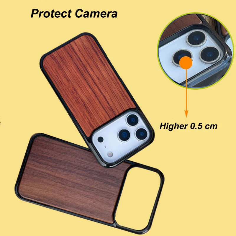 Wood Case for iPhone 17 Pro Max 17 Air 17Pro Bamboo Walnut Cover Soft Bumper Real Wooden Back Shockproof Anti-slip Shell Fundas