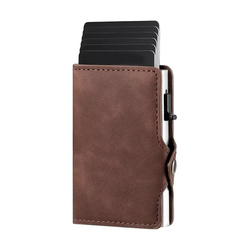 Carbon Fiber Credit Card Holder Men's RFID Blocking Smart Metal Thin Slim Pop Up Minimalist Wallet Small Purse Metal Coin Bag