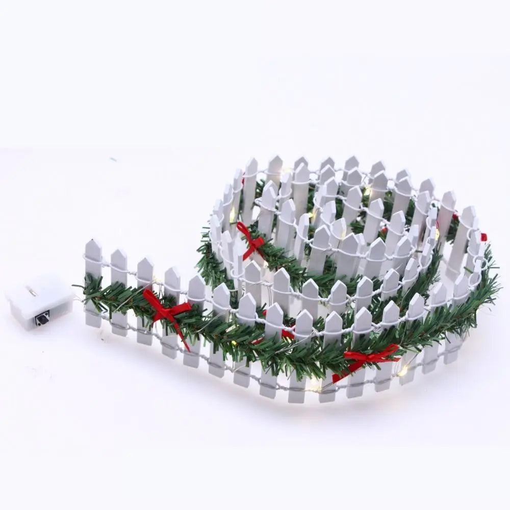 Mini 90*5cm Garden Fence Micro Landscape LED Light Vine Wooden Handmade Dollhouse Christmas
