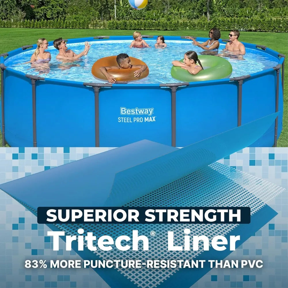 Steel Pro MAX 15’ x 48" Above Ground Pool, Round Metal Frame Outdoor Swimming Pool for Backyard, Blue, Pool ONLY, Custom