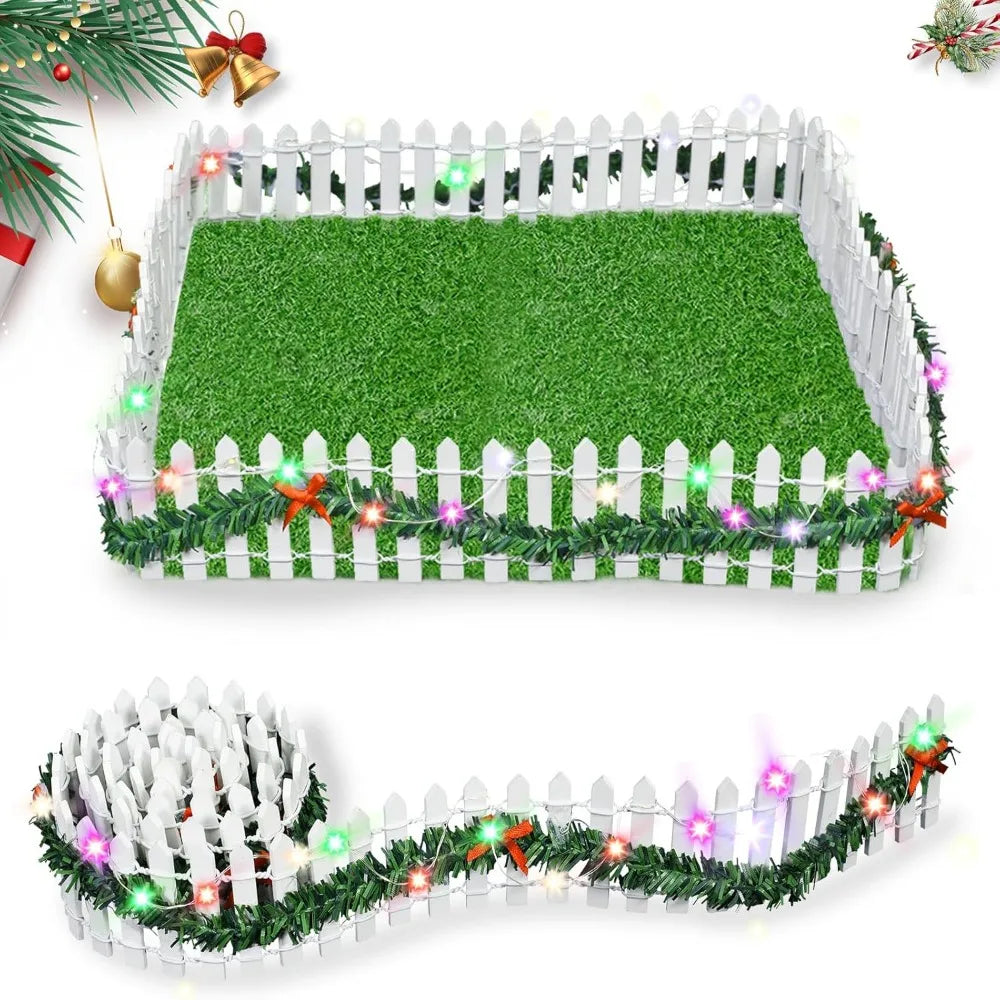 Mini 90*5cm Garden Fence Micro Landscape LED Light Vine Wooden Handmade Dollhouse Christmas