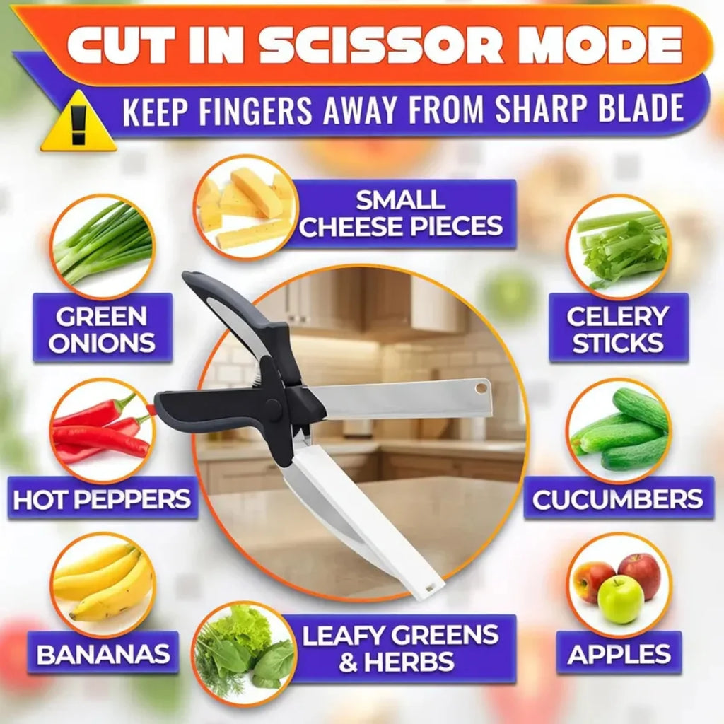Stainless Steel Kitchen Scissors 2 In 1 Cutting Board Chopper Fruit Vegetable Multifunctional