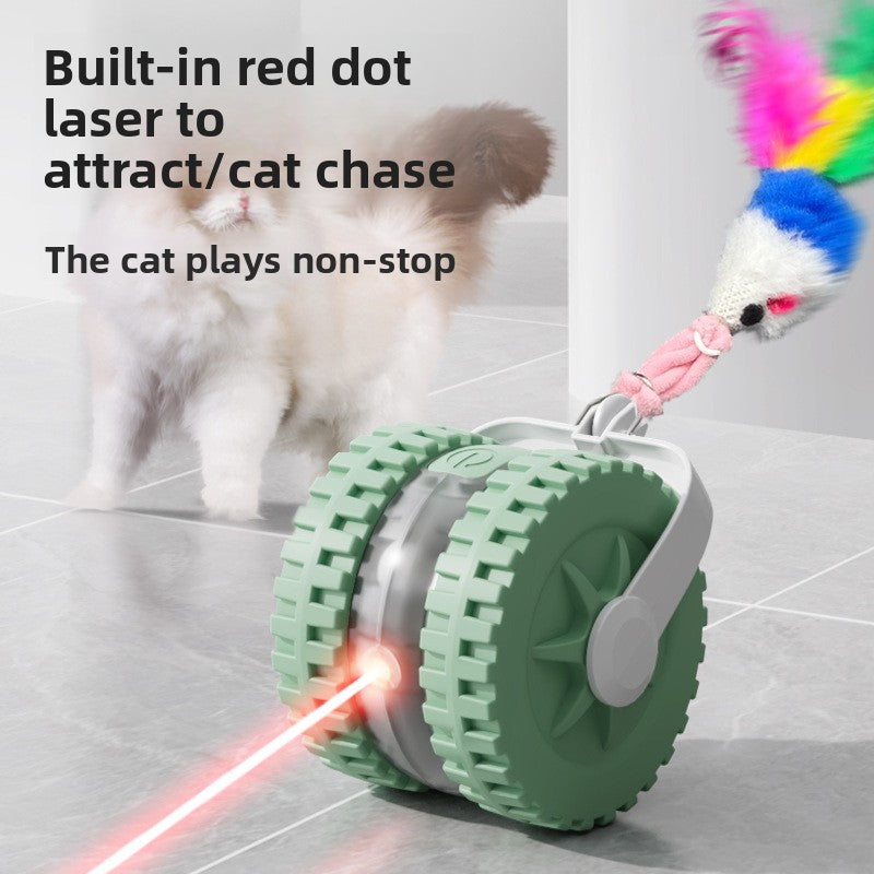 Smart Laser Cat Toy – Auto-Rotating Electric Teaser Ball with Feather Wand